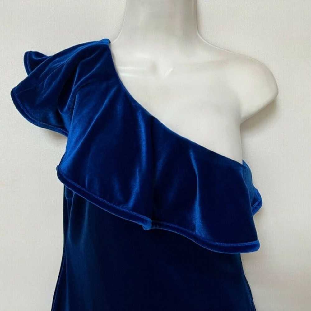 Calvin Klein Velvet One Shoulder Ruffle Dress Blu… - image 3