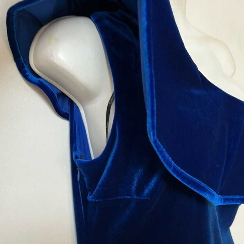 Calvin Klein Velvet One Shoulder Ruffle Dress Blu… - image 4