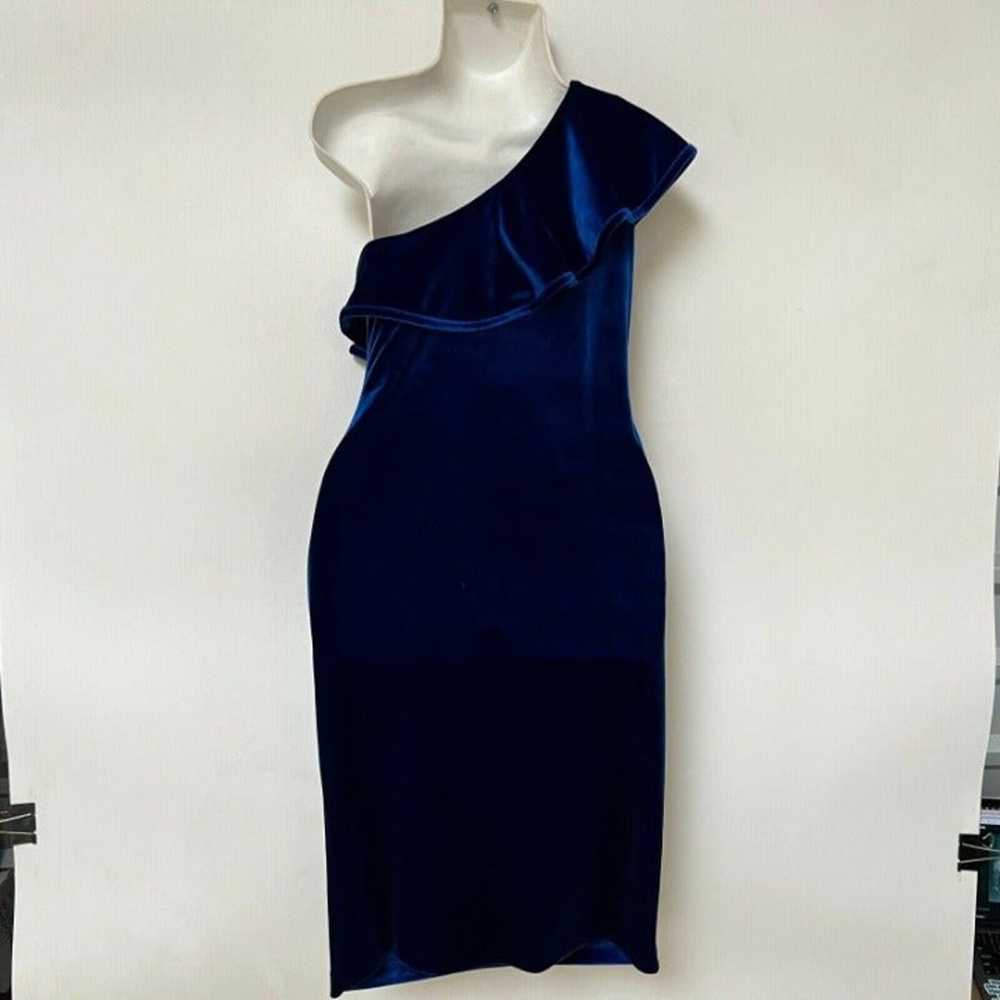 Calvin Klein Velvet One Shoulder Ruffle Dress Blu… - image 6
