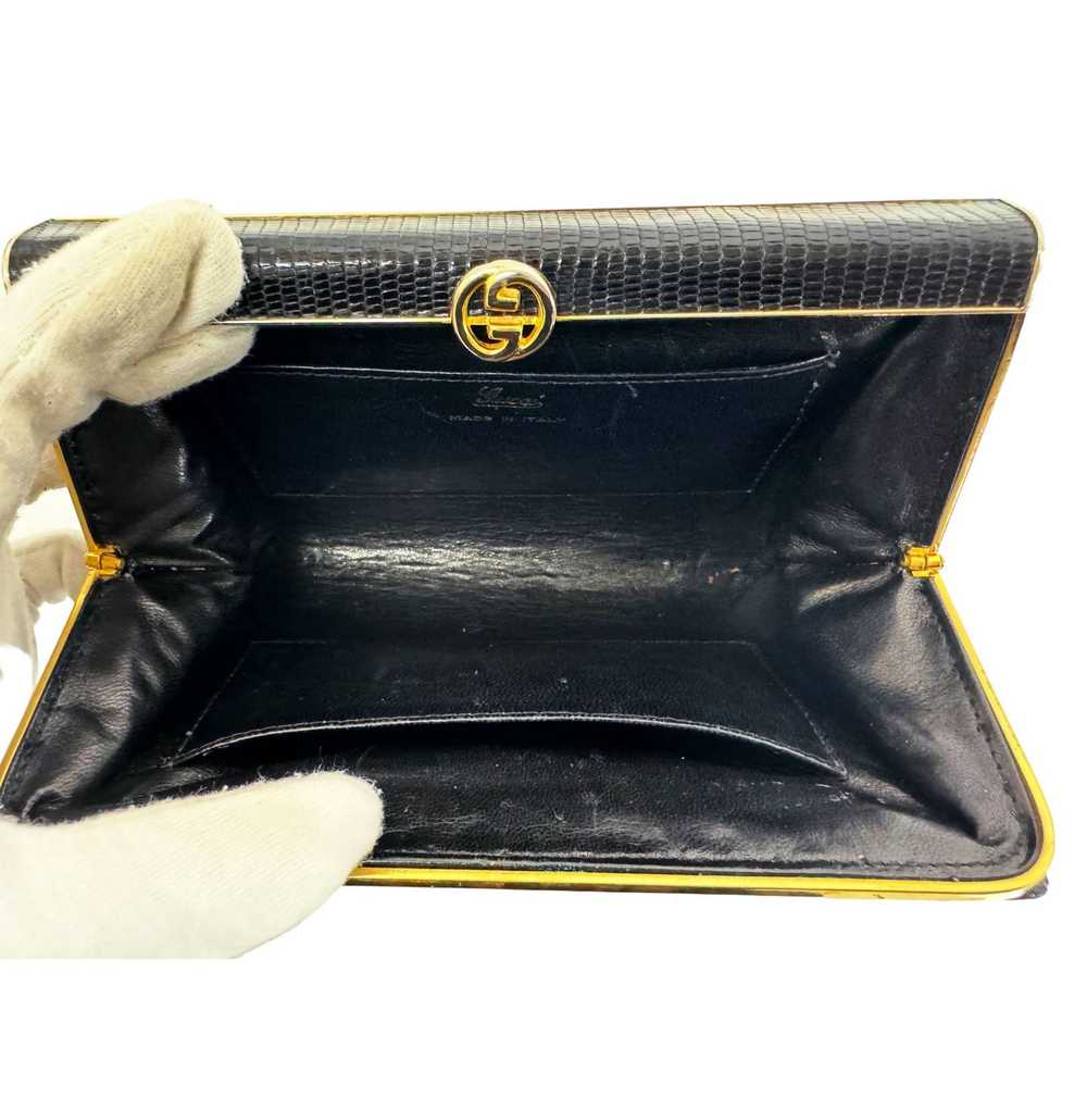 Gucci Vintage Black Lizard Leather Box Case Frame… - image 4