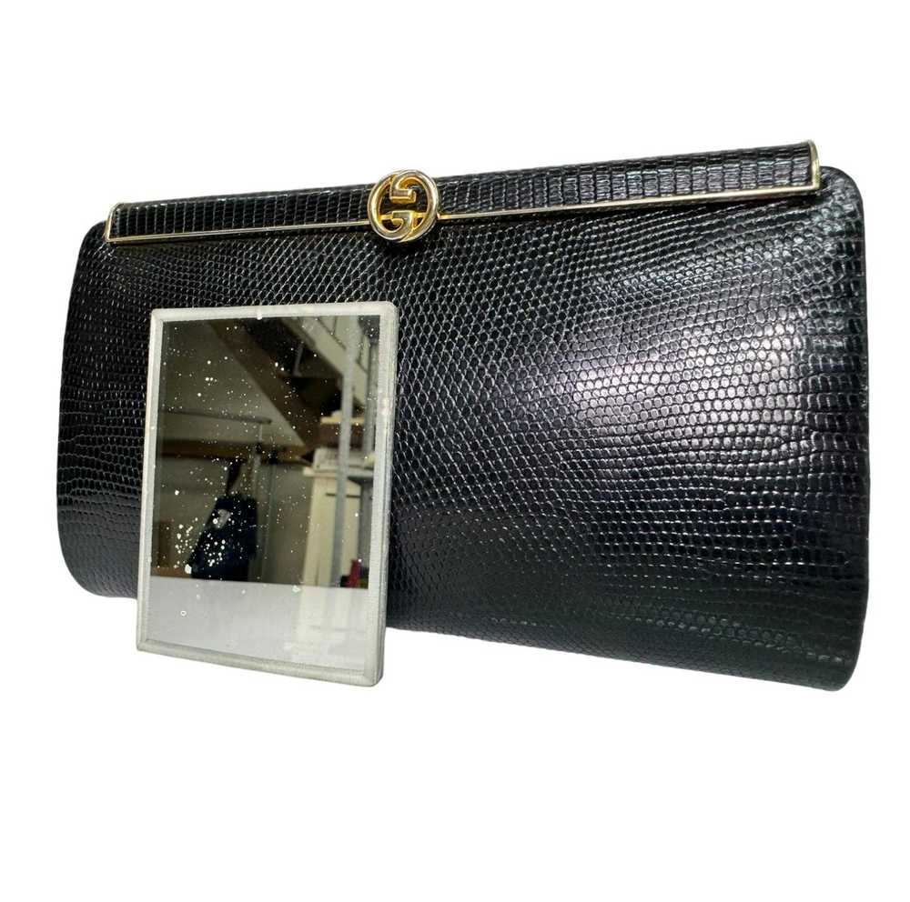 Gucci Vintage Black Lizard Leather Box Case Frame… - image 8