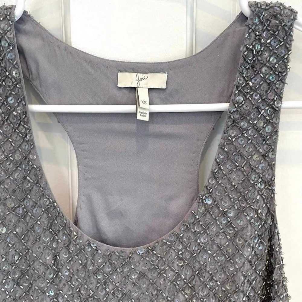Joie Silk Silver Sequin Beaded mini dress size XS - image 5