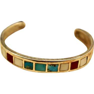 Native American Sterling Silver Multi Gem Cuff - image 1