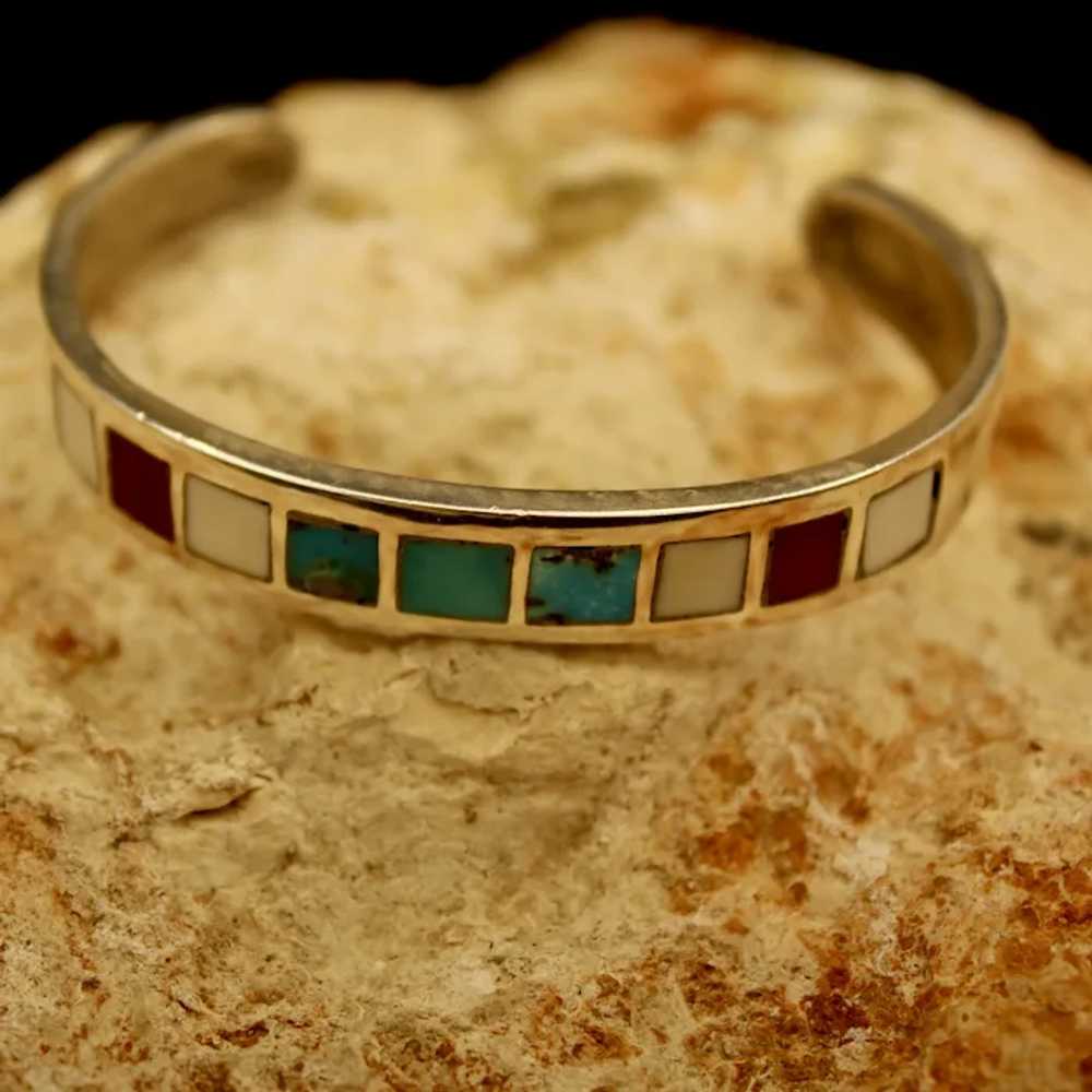 Native American Sterling Silver Multi Gem Cuff - image 2