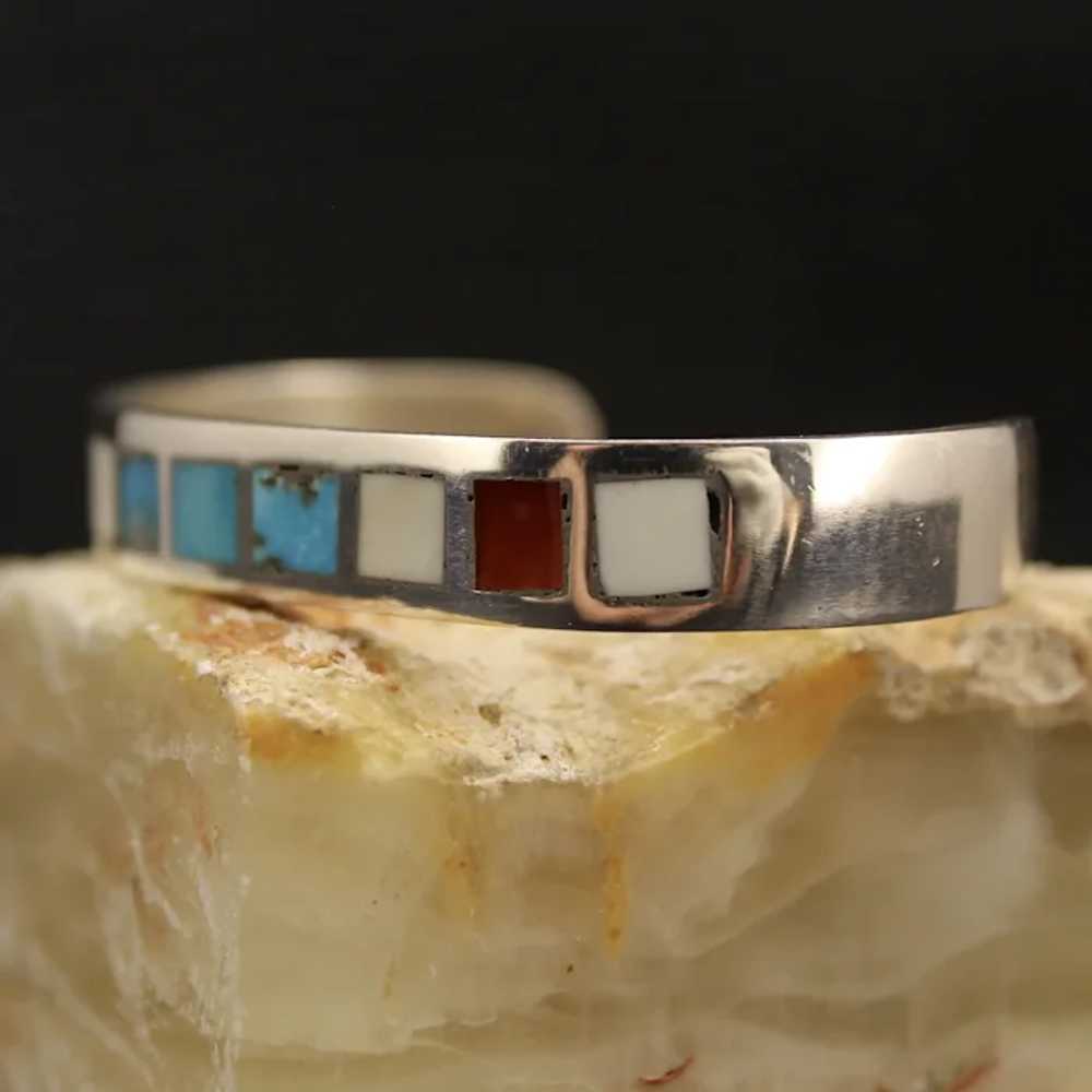 Native American Sterling Silver Multi Gem Cuff - image 7