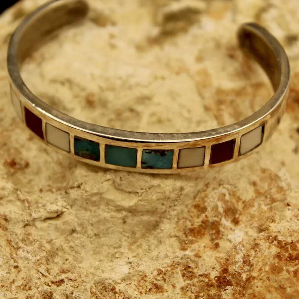 Native American Sterling Silver Multi Gem Cuff - image 9