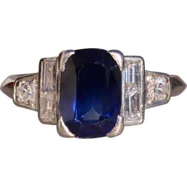 Elongated Treated Sapphire in Antique Platinum and