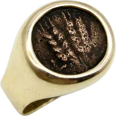 14K Gold Ancient Coin Ring with Coin of King Agri… - image 1