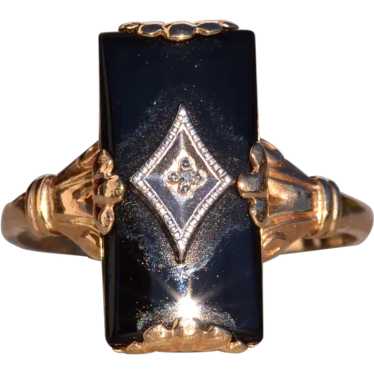 Antique Onyx and Natural Diamond Ring