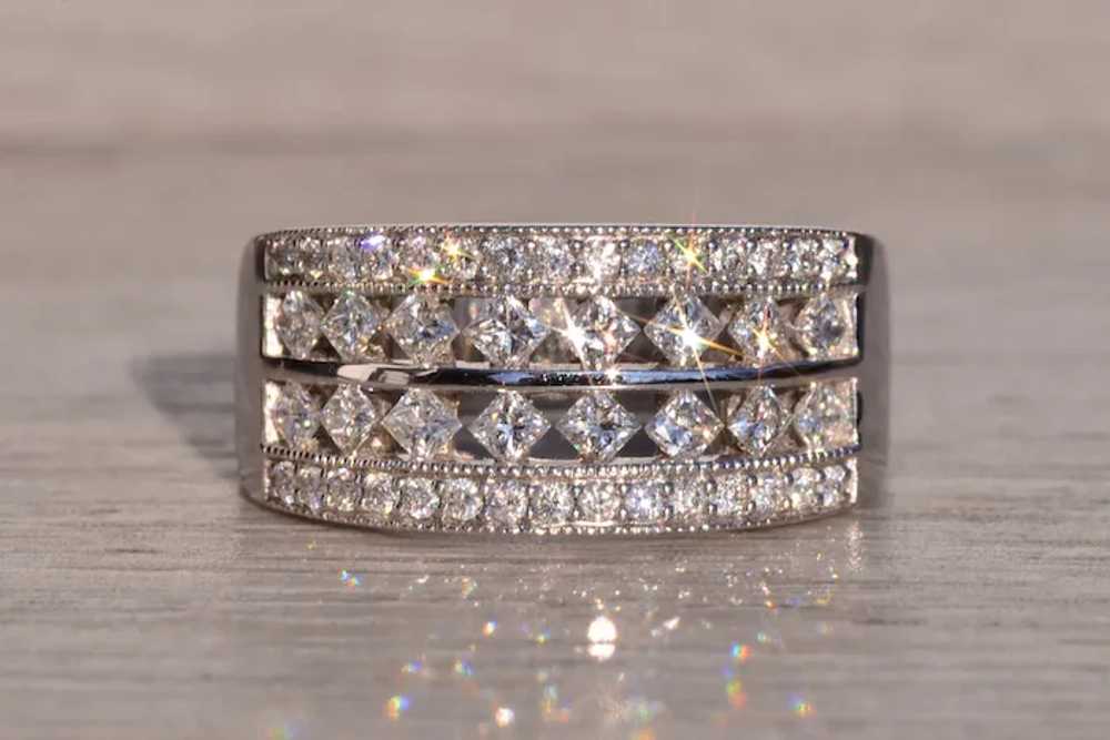 Wide Diamond Band in White Gold - image 2