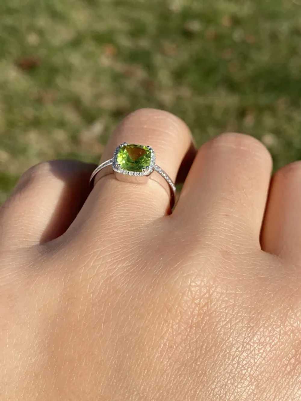 Cushion Shaped Peridot and Natural Diamond Halo R… - image 7