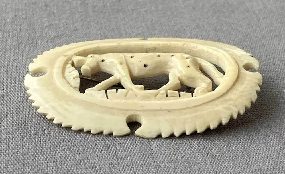 Antique Victorian Carved Bone Spotted Animal Pin - image 3