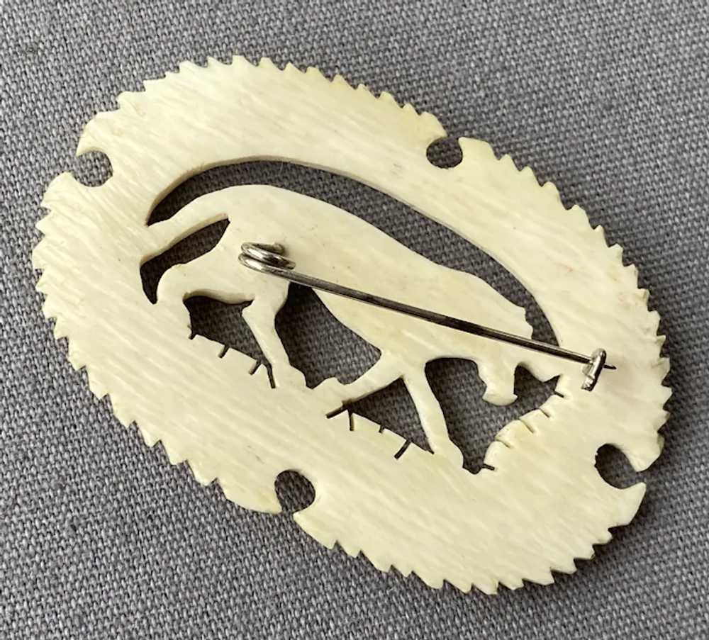 Antique Victorian Carved Bone Spotted Animal Pin - image 4