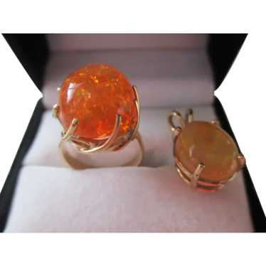 14 Kt YG Fire Opal Ring and Pendent - image 1