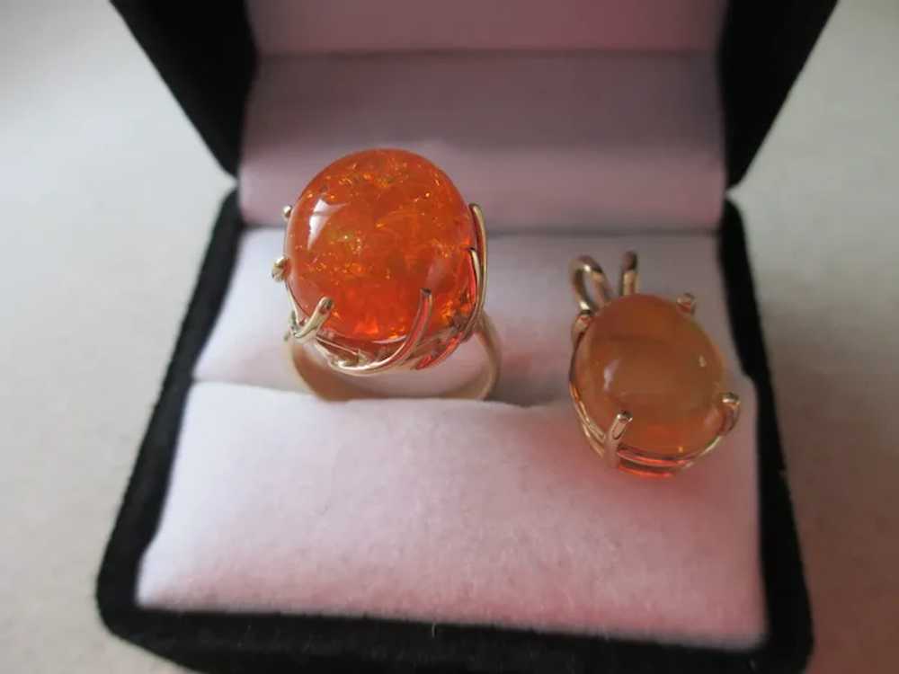 14 Kt YG Fire Opal Ring and Pendent - image 2