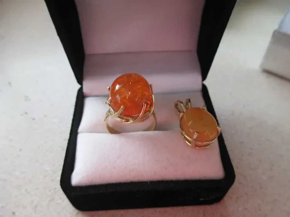 14 Kt YG Fire Opal Ring and Pendent - image 3