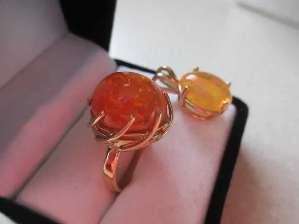 14 Kt YG Fire Opal Ring and Pendent - image 9
