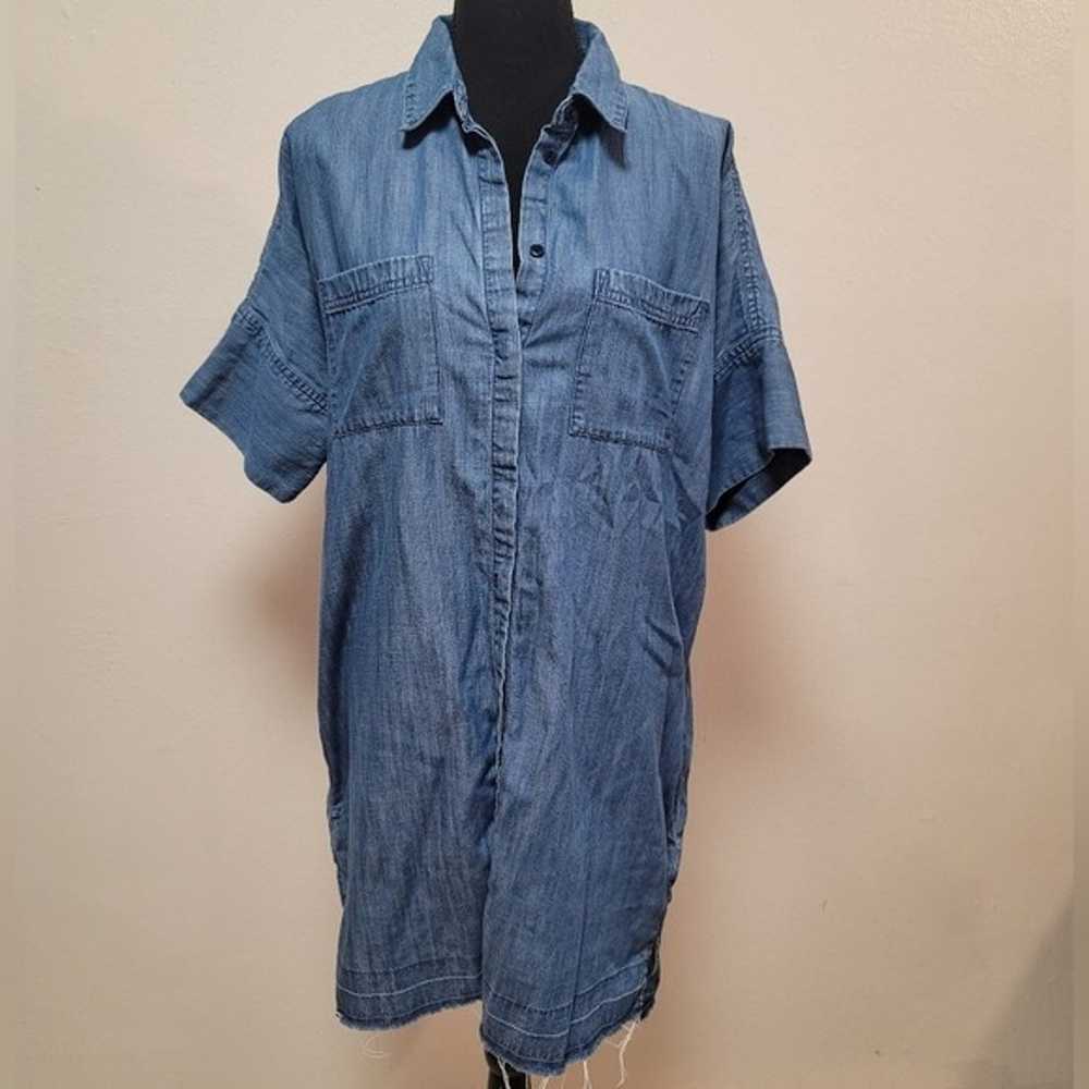 Madewell Chambray Jean Raw Hem Mini Shirt Dress S… - image 2