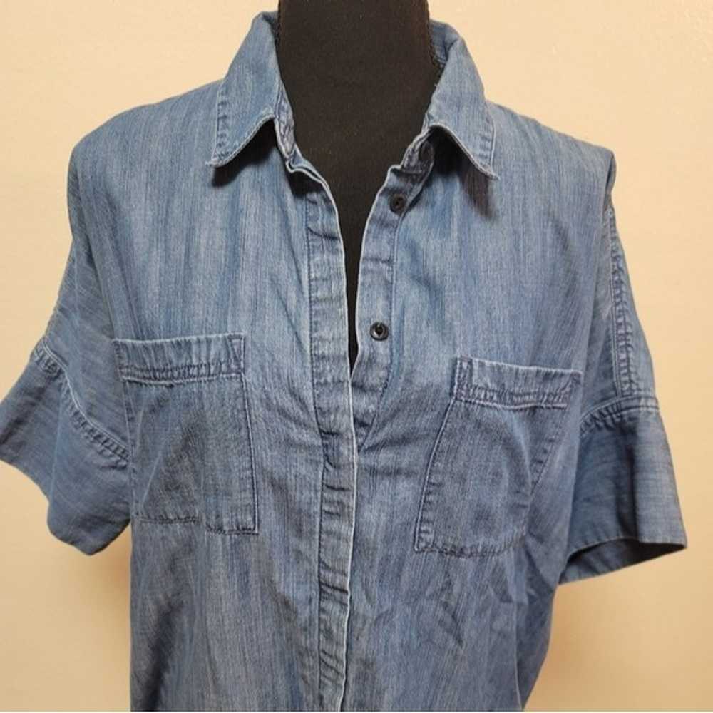 Madewell Chambray Jean Raw Hem Mini Shirt Dress S… - image 3
