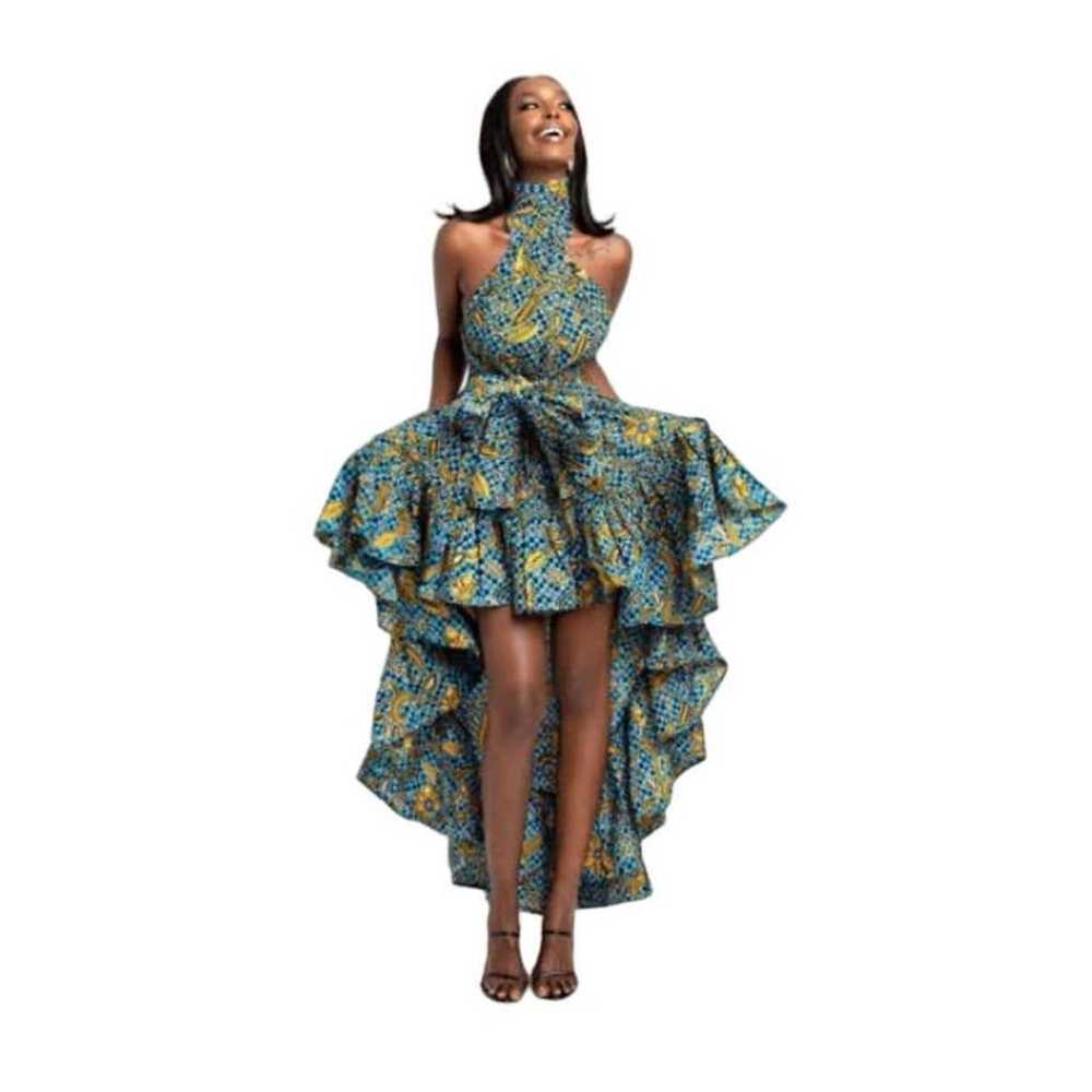 OFUURE African Vibrant Pattern Halter Hi-Low Dres… - image 9