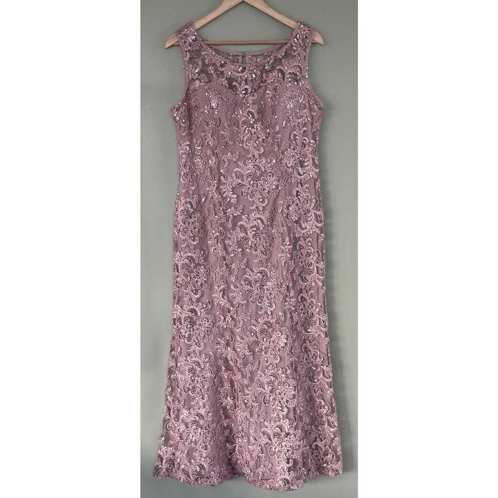 Alex Evenings Dress Gown Midi Size 12 Embroidered… - image 4