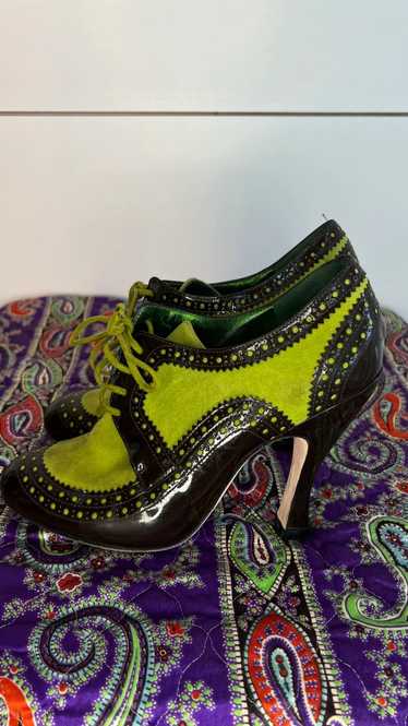 Christian LaCroix Green Suede and Brown Patent Lea