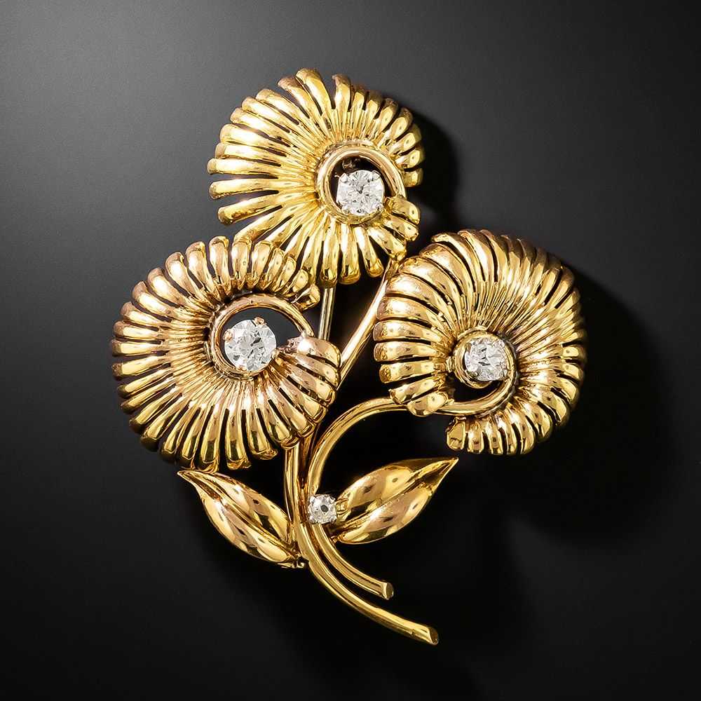 Retro Diamond Flower Brooch - image 1