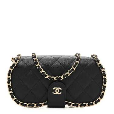 CHANEL Caviar Quilted Chain Glasses Case Black