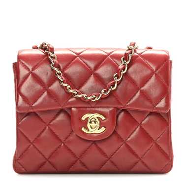 CHANEL Lambskin Quilted Mini Square Flap Dark Red - image 1