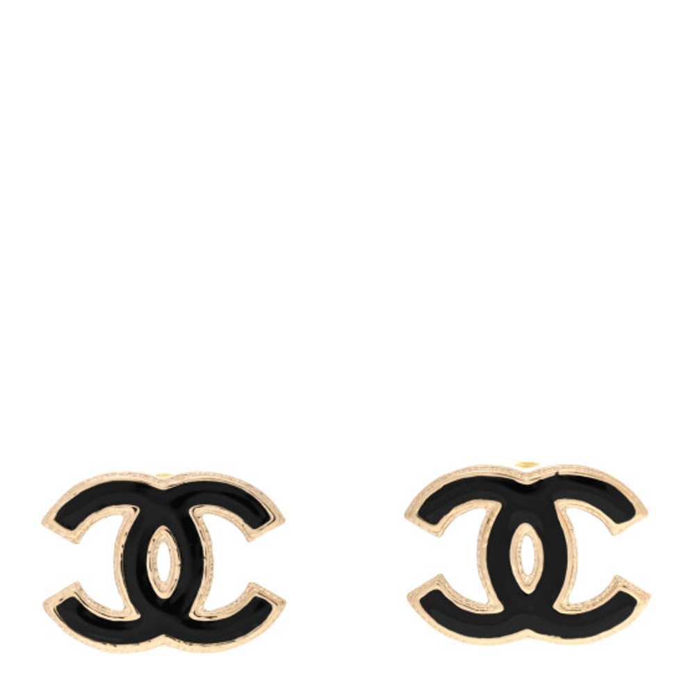 CHANEL Metal Enamel CC Earrings Black Gold - image 1