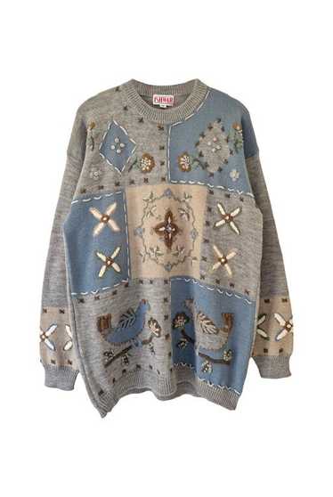 Wool sweater - Embroidered sweater with flowers a… - image 1
