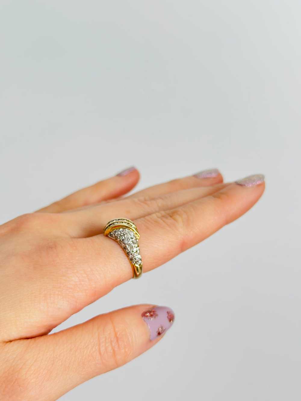 Vintage 14k Gold Pavé Diamond Croissant Ring - image 3