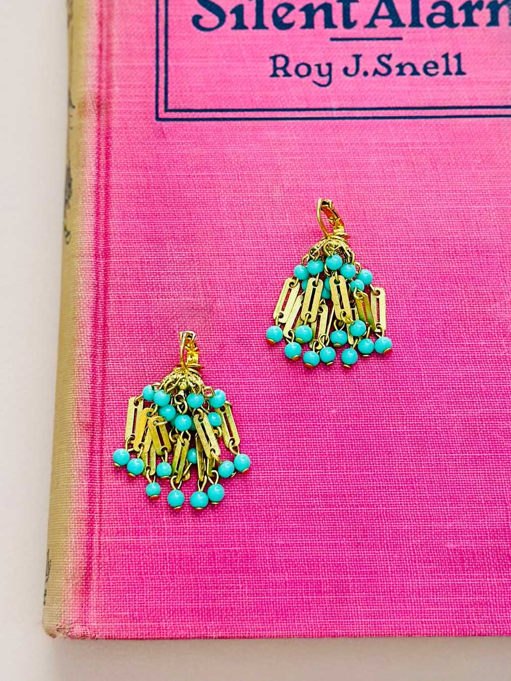 Vintage Turquoise Blue Cluster Earrings - image 2