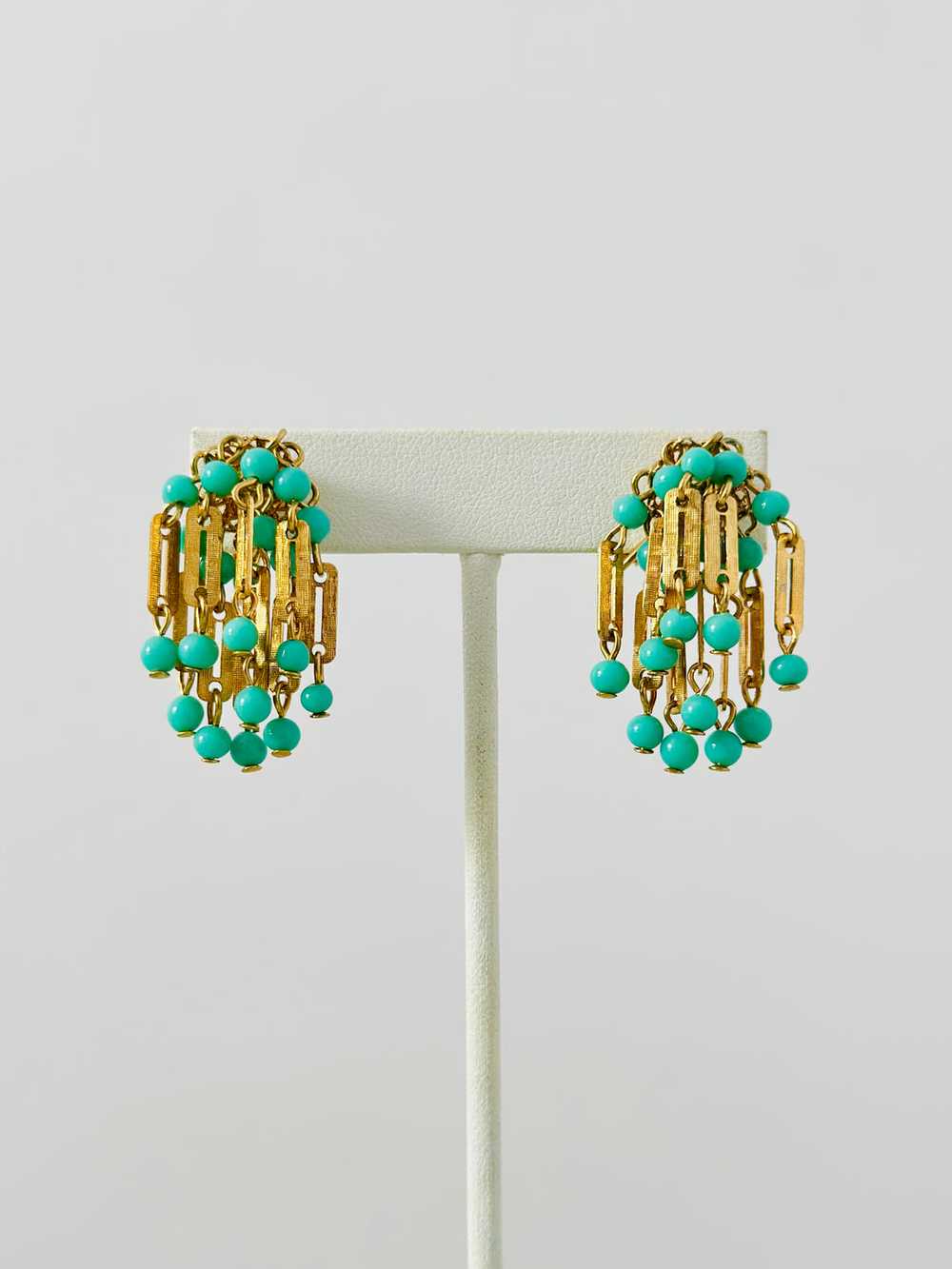 Vintage Turquoise Blue Cluster Earrings - image 3