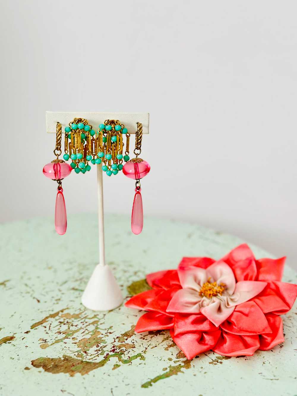 Vintage Turquoise Blue Cluster Earrings - image 5