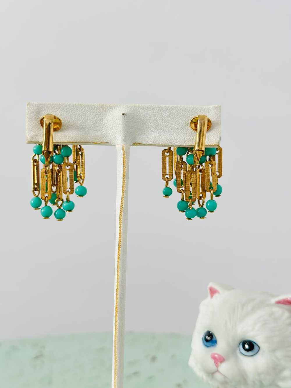 Vintage Turquoise Blue Cluster Earrings - image 7
