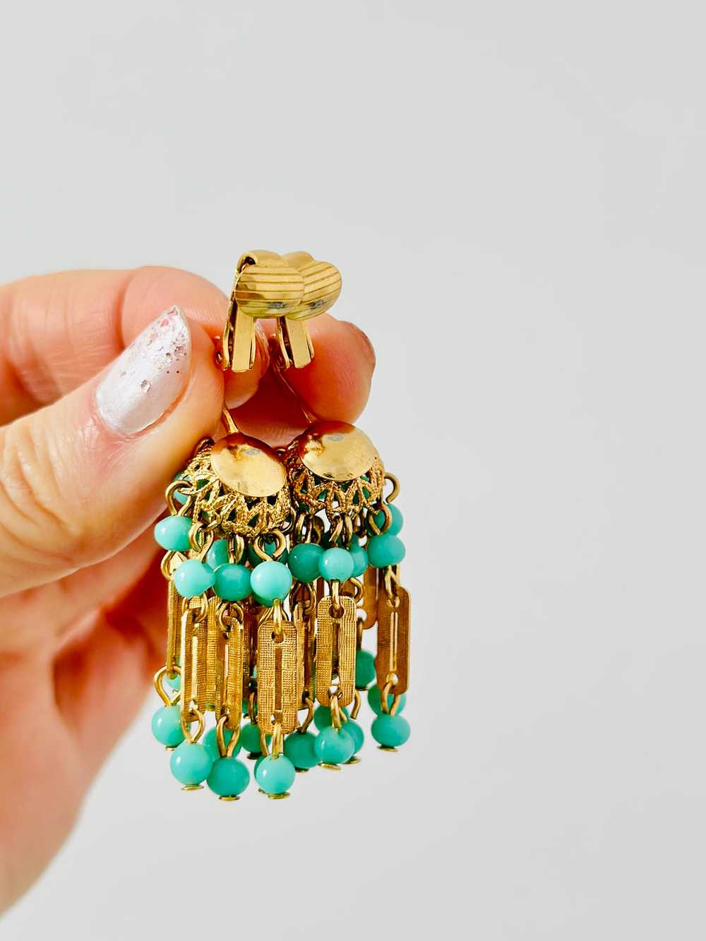 Vintage Turquoise Blue Cluster Earrings - image 8