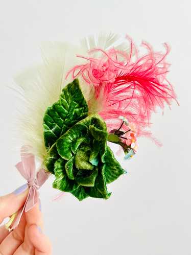 Vintage green velvet millinery corsage - image 1