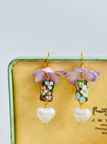 Vintage lilac glass floral earrings