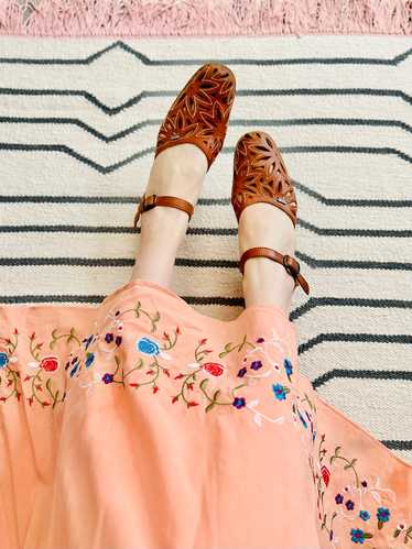 Vintage brown embroidered leather sandals