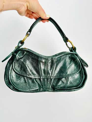 Vintage emerald green leather handbag
