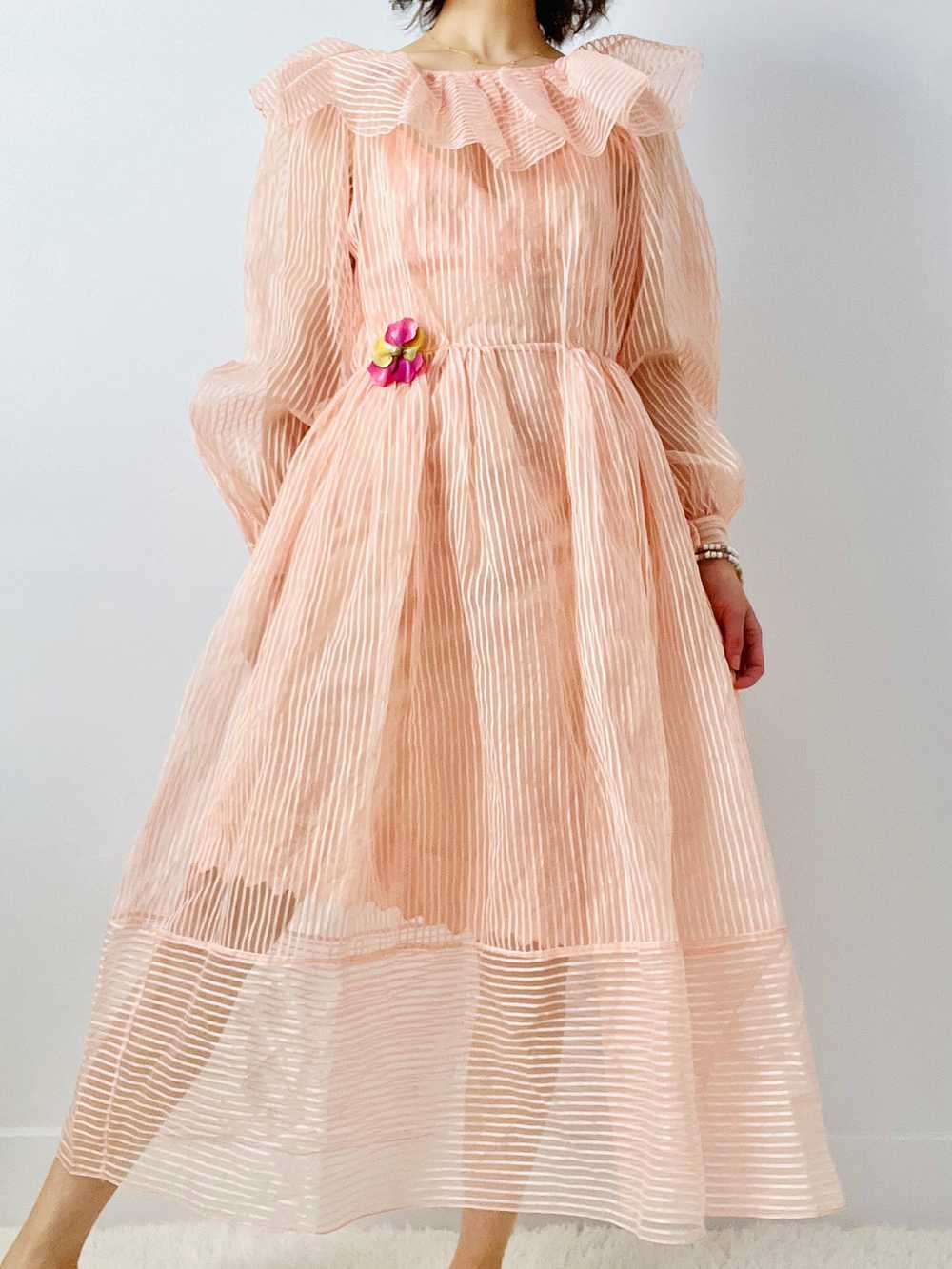 Vintage pink 1950s sheer organza dress - image 2