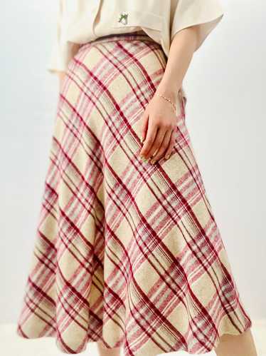 Vintage 1970s Plaid High Waisted A Line Skirt - image 1