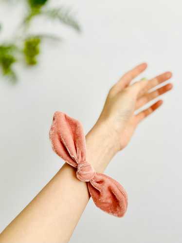 Pink velvet bow hair tie