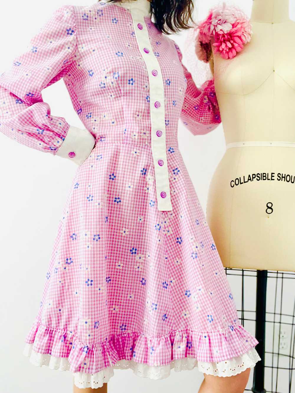 Vintage 1960s lilac gingham dress - image 1