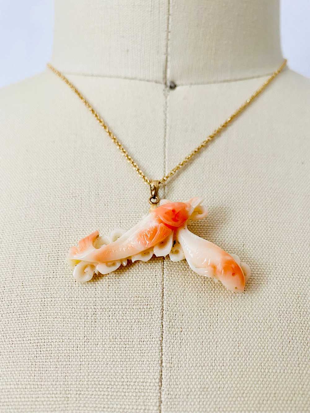 Vintage coral fish necklace pendant - image 2