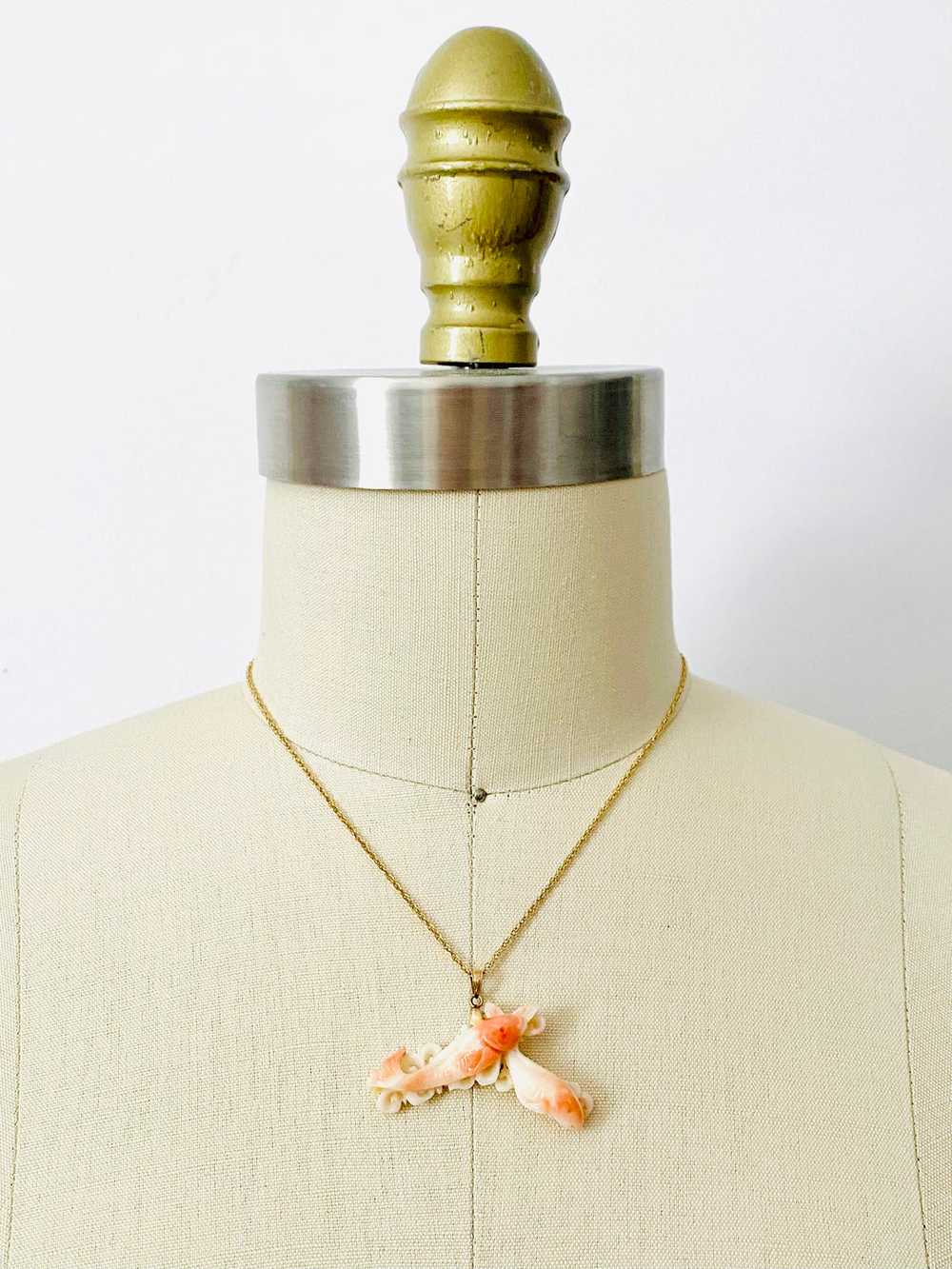 Vintage coral fish necklace pendant - image 4