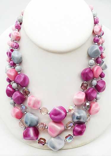 Japan Pink Violet Gray Glass Beads Necklace