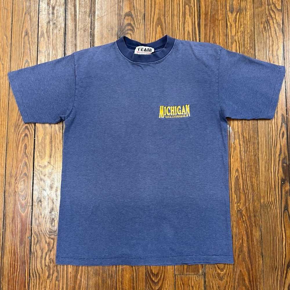 Vintage 90s Michigan Wolverines Striped Shirt Sin… - image 2