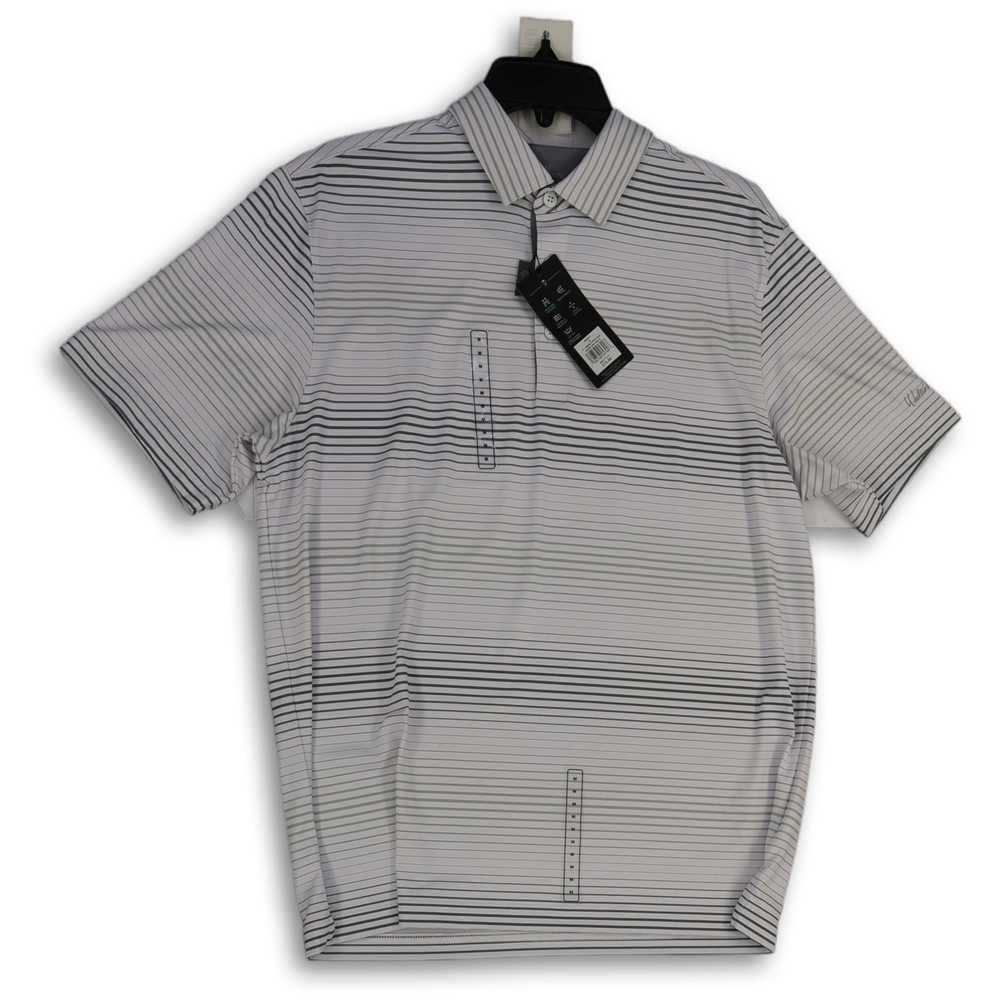 NWT Mens White Gray Striped Spread Collar Short S… - image 1